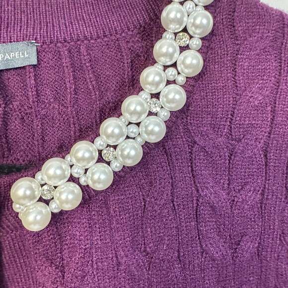 Adrianna Papell Cable Long Sleeve Cardigan Sweater with Pearl Buttons and Pearl - Picture 4 of 9